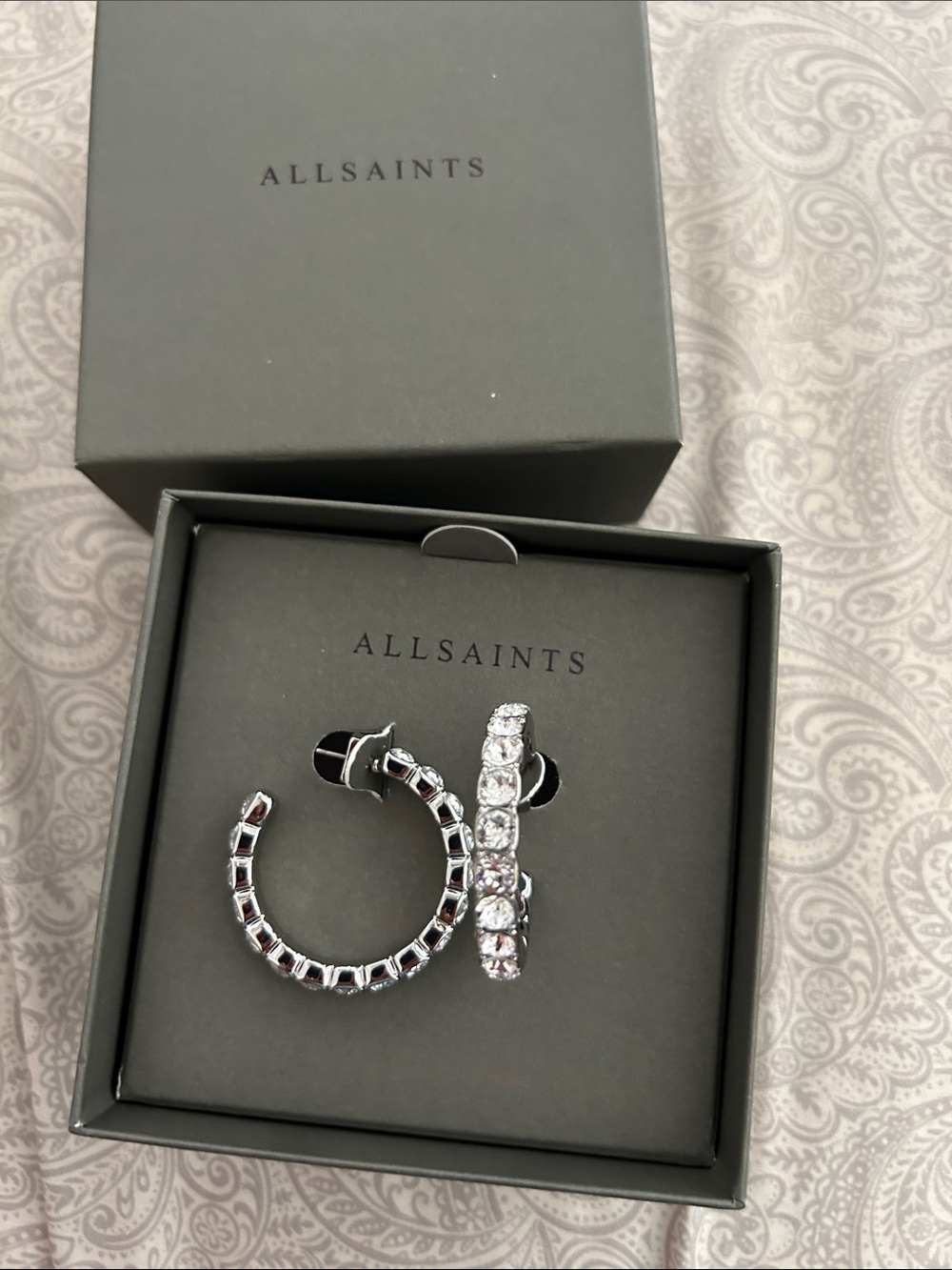 AllSaints Silver Crystal-Embellished Hoop Earrings